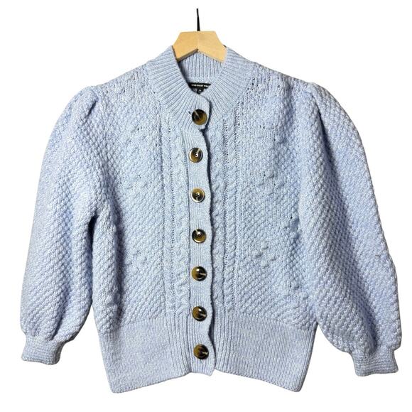 Who What Wear Button Up Sweater Wool Blend Puff Peplum Balloon Long Sleeve M - Picture 1 of 10
